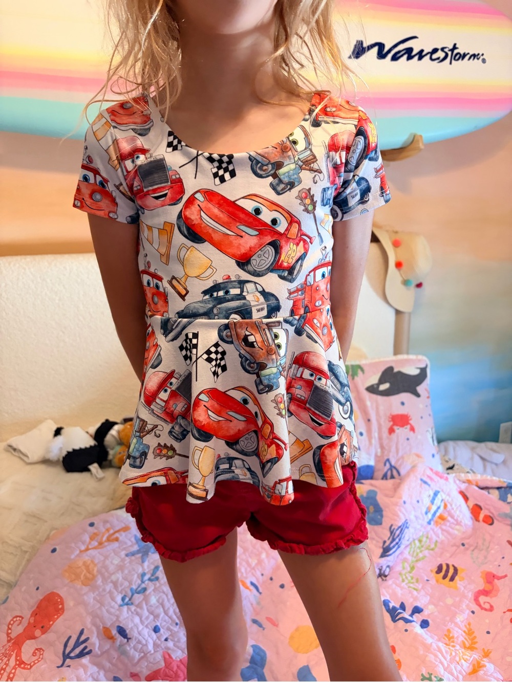 Lightning McQueen Kids Peplum Top - Red & White
